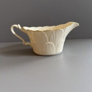 Vintage Mid Century Lenox Scalloped Leaf Cottage Style Creamer Ivory Gold